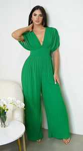 Selene V Neck Pleated Jumpsuit - Green